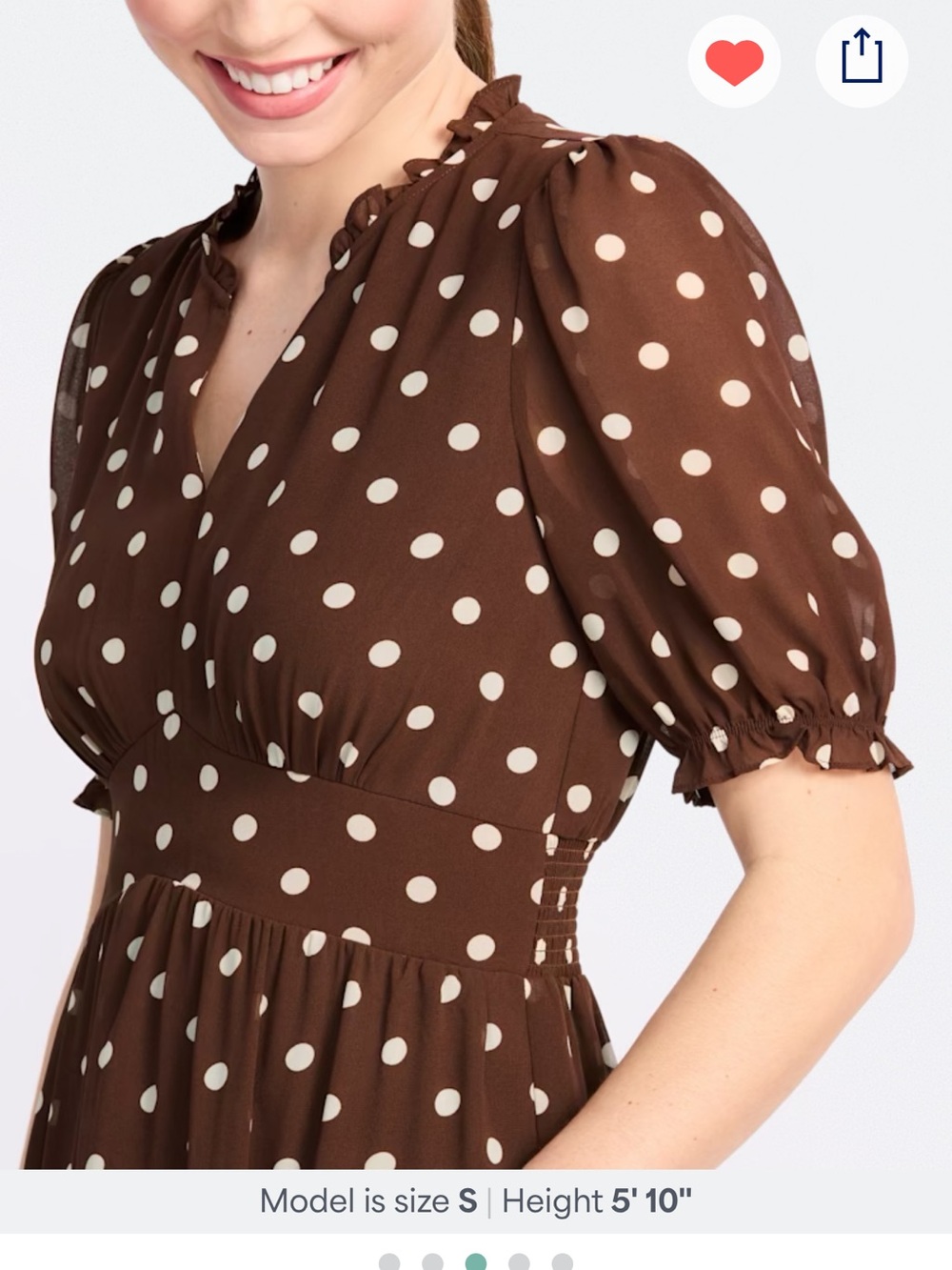 Brown Polka Dot Maxi Dress with Puff Sleeves - Classic Feminine Style - Picture 4 of 7